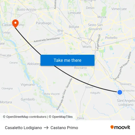 Casaletto Lodigiano to Castano Primo map