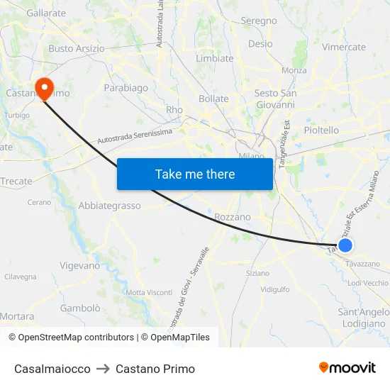 Casalmaiocco to Castano Primo map