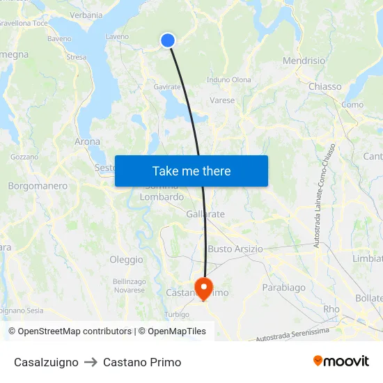 Casalzuigno to Castano Primo map