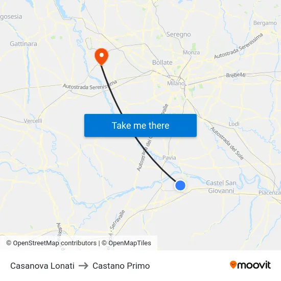 Casanova Lonati to Castano Primo map