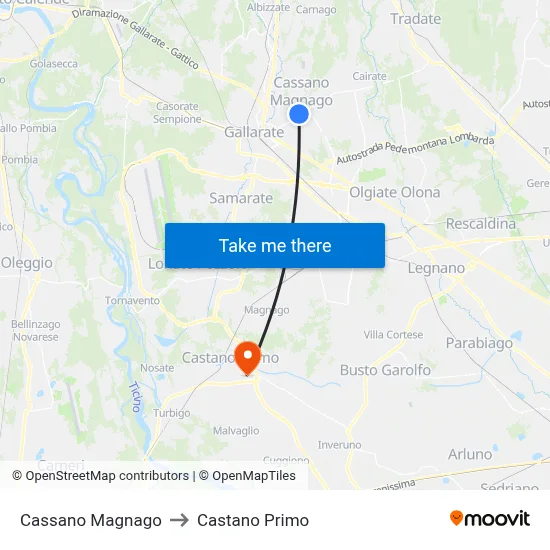 Cassano Magnago to Castano Primo map