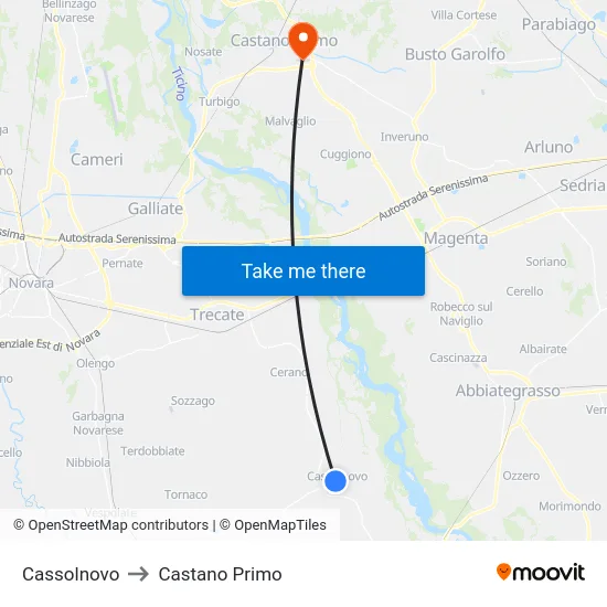 Cassolnovo to Castano Primo map