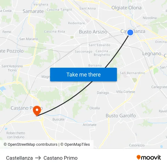Castellanza to Castano Primo map