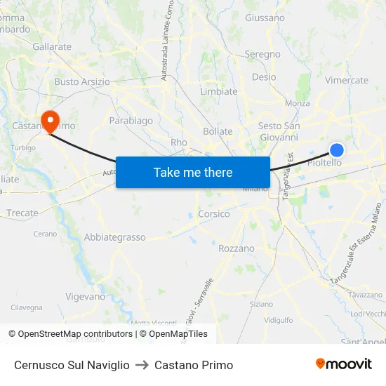 Cernusco Sul Naviglio to Castano Primo map