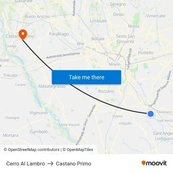 Cerro Al Lambro to Castano Primo map