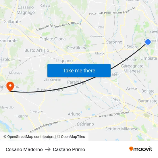 Cesano Maderno to Castano Primo map