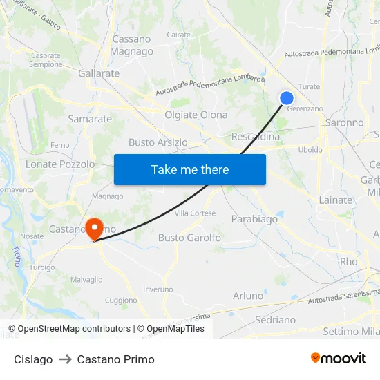 Cislago to Castano Primo map