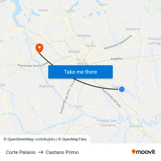 Corte Palasio to Castano Primo map