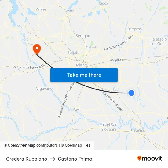 Credera Rubbiano to Castano Primo map