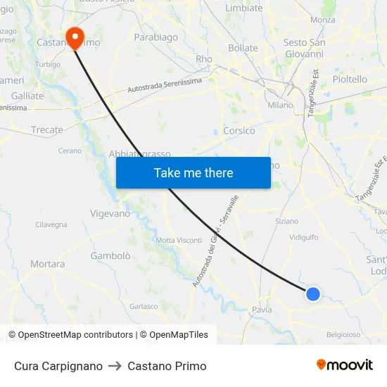 Cura Carpignano to Castano Primo map