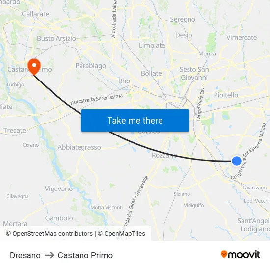 Dresano to Castano Primo map