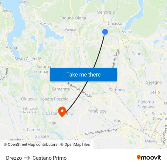 Drezzo to Castano Primo map