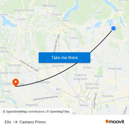 Ello to Castano Primo map