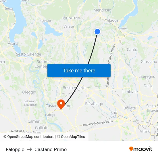 Faloppio to Castano Primo map