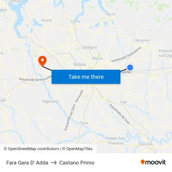 Fara Gera D' Adda to Castano Primo map