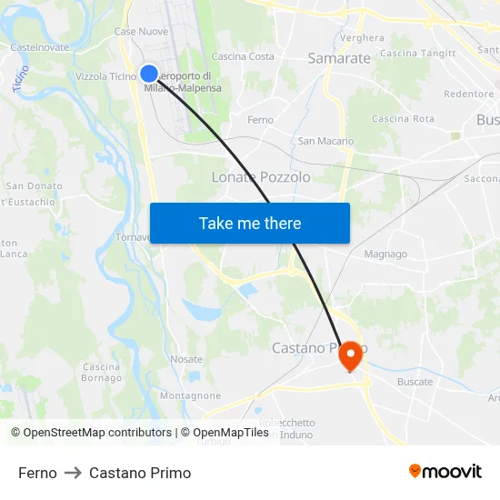 Ferno to Castano Primo map