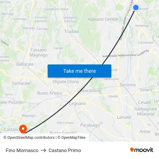 Fino Mornasco to Castano Primo map