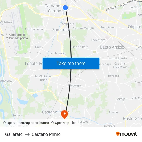Gallarate to Castano Primo map