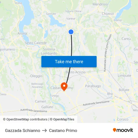 Gazzada Schianno to Castano Primo map