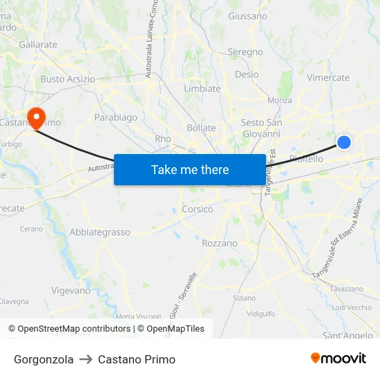 Gorgonzola to Castano Primo map