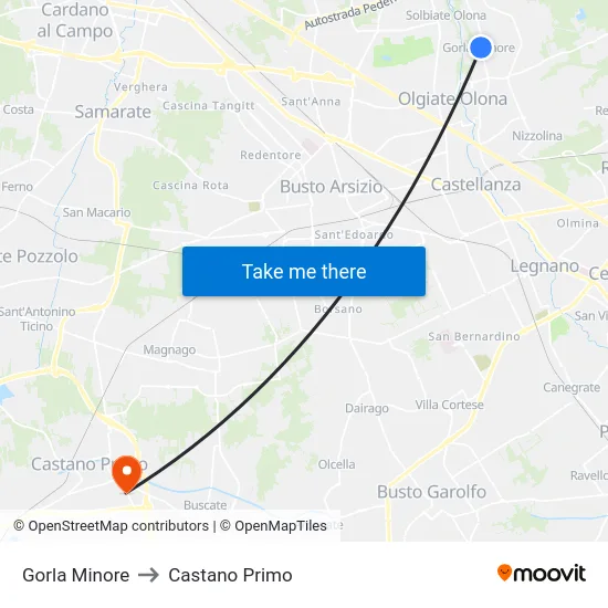 Gorla Minore to Castano Primo map