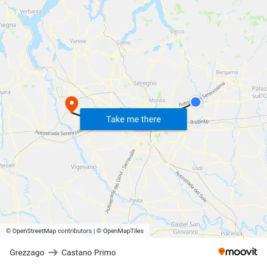 Grezzago to Castano Primo map