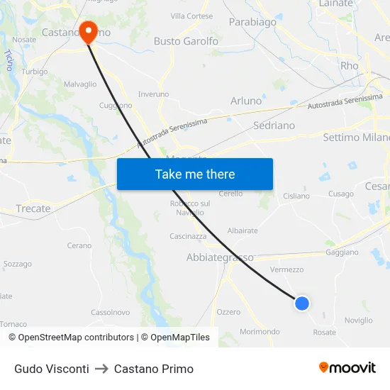 Gudo Visconti to Castano Primo map