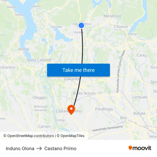 Induno Olona to Castano Primo map