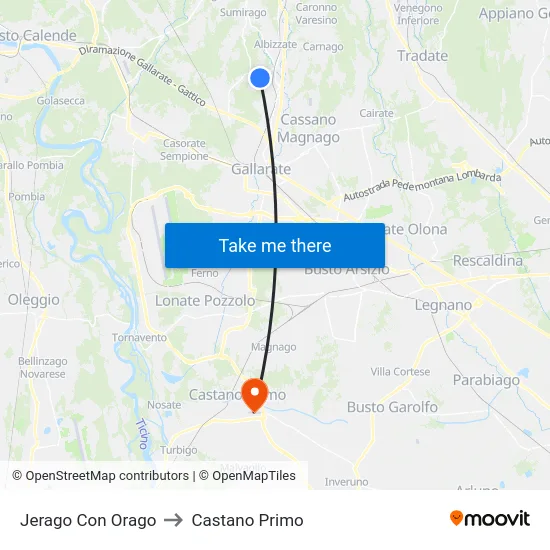 Jerago con Orago to Castano Primo map