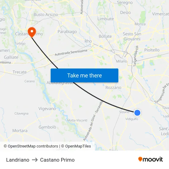 Landriano to Castano Primo map
