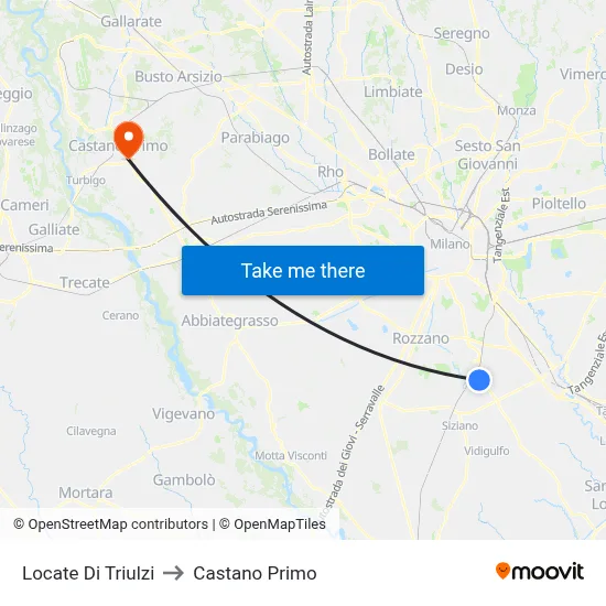 Locate di Triulzi to Castano Primo map