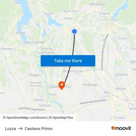 Lozza to Castano Primo map