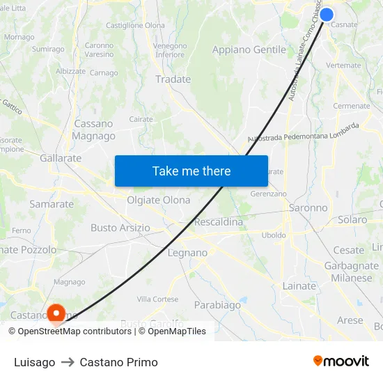 Luisago to Castano Primo map
