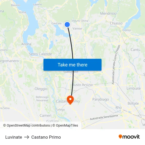 Luvinate to Castano Primo map