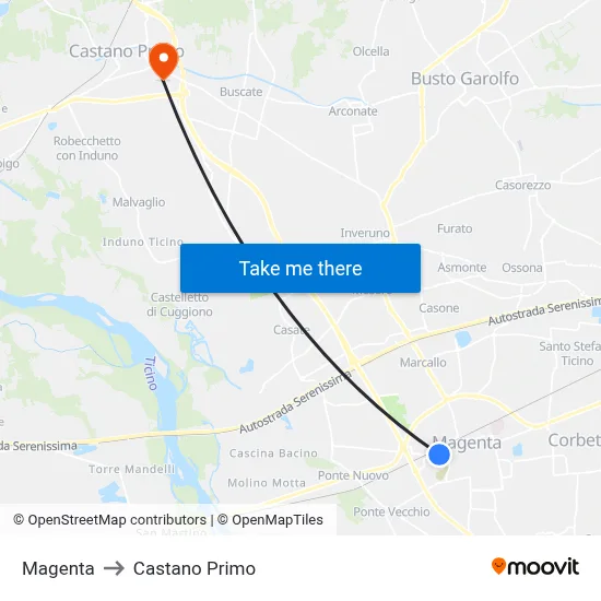 Magenta to Castano Primo map