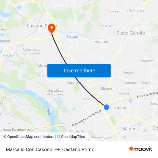 Marcallo con Casone to Castano Primo map
