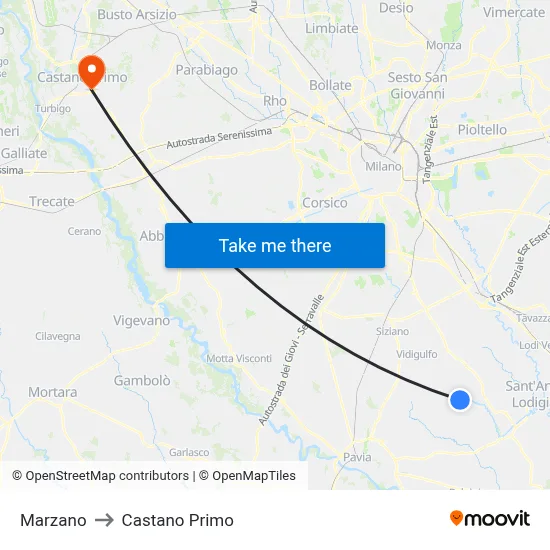 Marzano to Castano Primo map