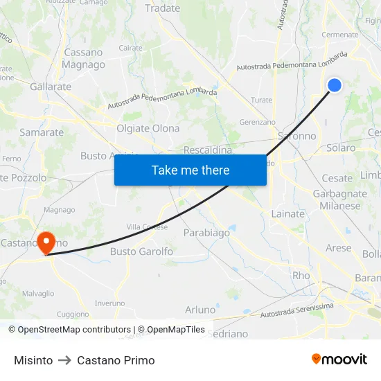 Misinto to Castano Primo map