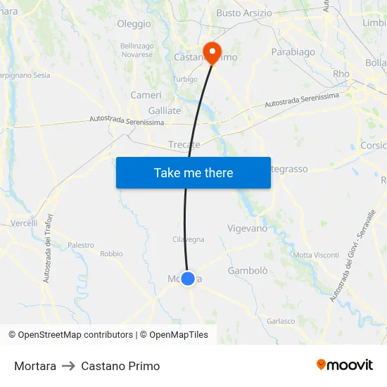 Mortara to Castano Primo map