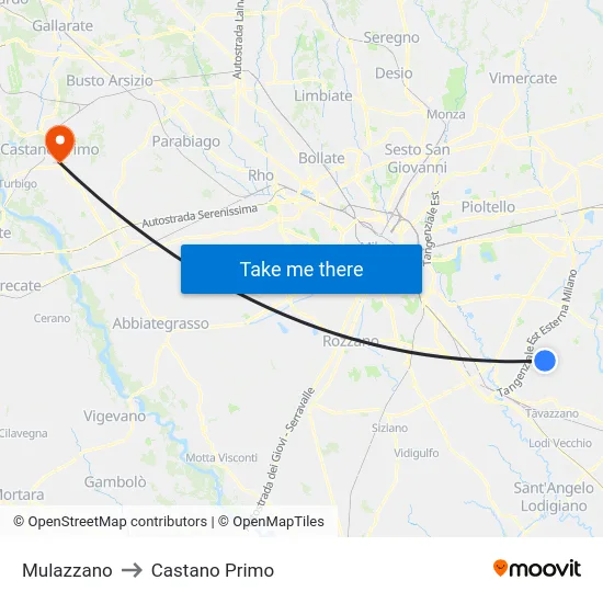 Mulazzano to Castano Primo map