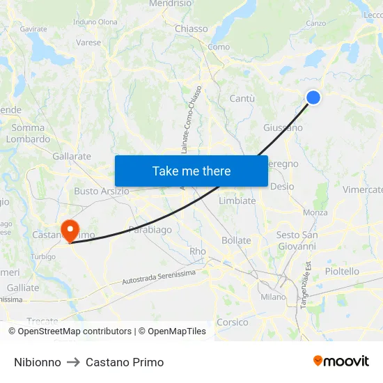 Nibionno to Castano Primo map