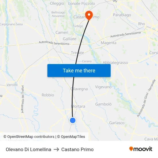 Olevano Di Lomellina to Castano Primo map