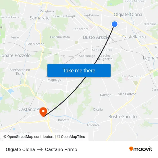 Olgiate Olona to Castano Primo map