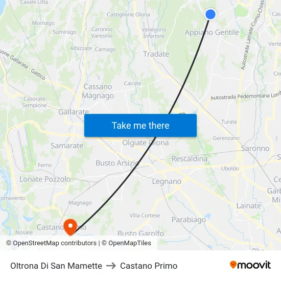 Oltrona Di San Mamette to Castano Primo map
