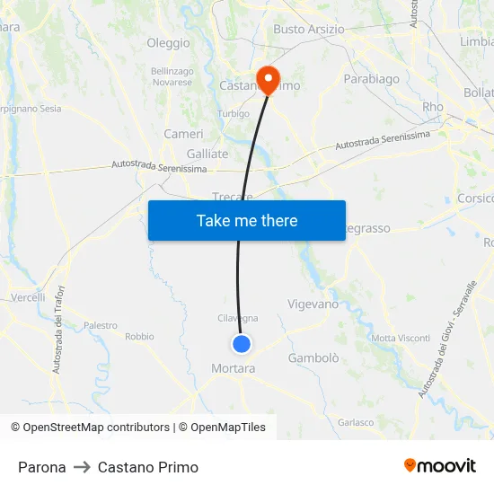 Parona to Castano Primo map