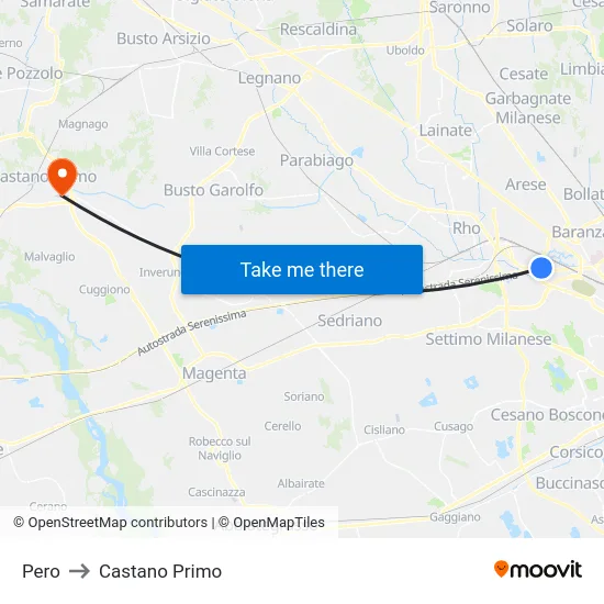 Pero to Castano Primo map
