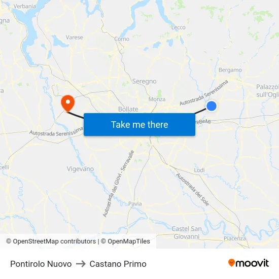Pontirolo Nuovo to Castano Primo map