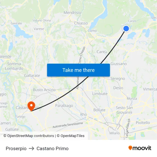 Proserpio to Castano Primo map