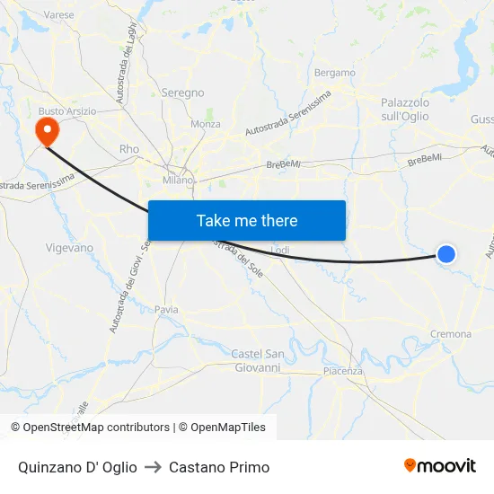 Quinzano D' Oglio to Castano Primo map
