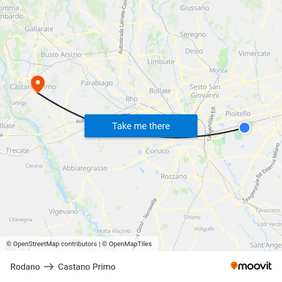 Rodano to Castano Primo map